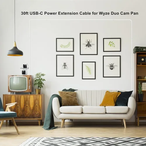 Miniatura 3 de Cable de extensión de alimentación USB C de 30 pies compatible con WYZE Duo Cam Pan 6,643.7-29.5 ft, cable de carga plano largo para CCTV y Petcube