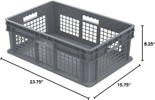 Miniatura 7 de Akro-Mils 37608 - Contenedor de pared recto de plástico con lados de malla y base de malla, (24 x 16 x 8 pulgadas), gris, (paquete de 4)