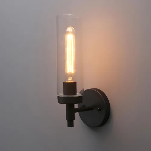 Miniatura 14 de Phansthy Lámpara de pared industrial rústica con pantalla tubular de vidrio transparente (aplique de 2 luces)