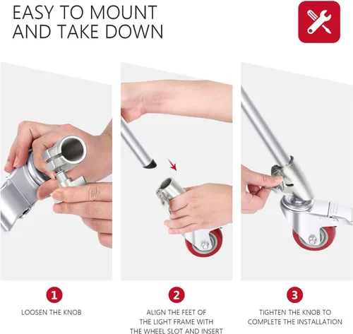 Miniatura 5 de Neewer Juego de 3 ruedas giratorias profesionales con 2.953 in de diámetro, construcción de metal duradero con base de goma, solo compatible
