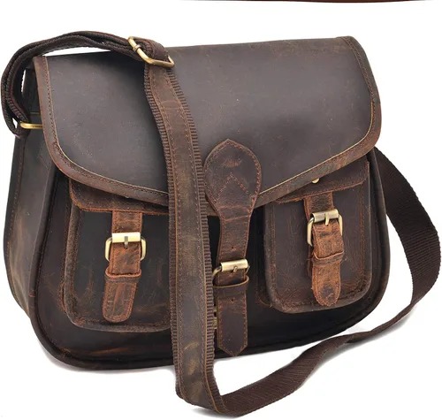 Miniatura 2 de Bolso cruzado de cuero de 14 pulgadas para mujer, bolso de hombro para mujer, bolso de viaje de grano completo, Vintage