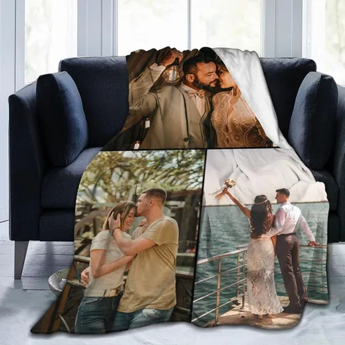 Miniatura 6 de Manta de cama personalizada con texto de fotos, mantas personalizadas con collage de fotos, mantas personalizadas para regalo de cumpleaños 1 Foto