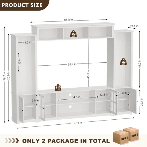 Miniatura 8 de MEISSALIVVE Mueble de pared con almacenamiento y luces LED, gran centro de entretenimiento con estanterías para televisores de hasta 70 pulgadas