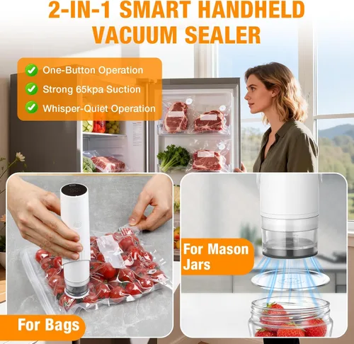 Miniatura 3 de Sellador al vacío inteligente para alimentos con pantalla LED, máquina selladora al vacío de mano de succión fuerte de 65 kPa para bolsas