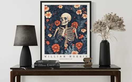 Miniatura 15 de Póster con impresión artística de gato negro, estilo William Morris, floral retro de mediados de siglo, botánico, victoriano, Academia oscura