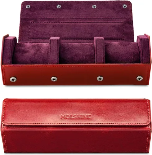 molshine Estuche organizador de viaje de cuero genuino bruñido con 3 ranuras para relojes, caja de almacenamiento de relojes para hombres y mujeres,