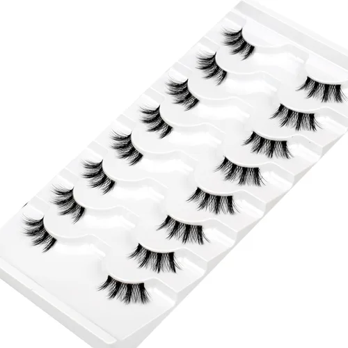 Miniatura 424 de Pooplunch - Pestañas postizas finas de visón sintético, estilo ojo de gato, naturales, cruzadas, tipo racimo, efecto 8D de volumen, tiras