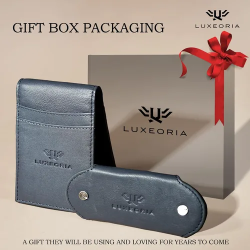 Miniatura 4 de LUXEORIA Cartera de cuero genuino de grano completo para hombre, cartera de viaje hecha a mano, billetera delgada minimalista para hombre, cartera