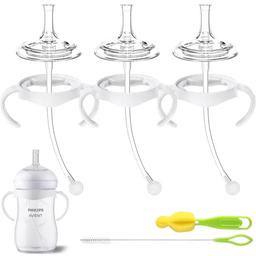 Miniatura 10 de Kit de Conversión de Vaso con Pajita con Fundas de Silicona para Biberón de Vidrio Natural Avent de 8oz, Kit de Transición de Vasos Entrenadores