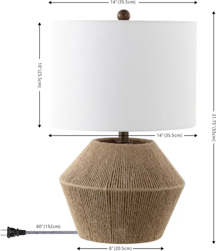 Miniatura 4 de JONATHAN Y JYL4049A - Lámpara de mesa rústica de cuerda marrón de 21.75 pulgadas, lámpara de hierro de granja con pantalla de tambor de lino blanco
