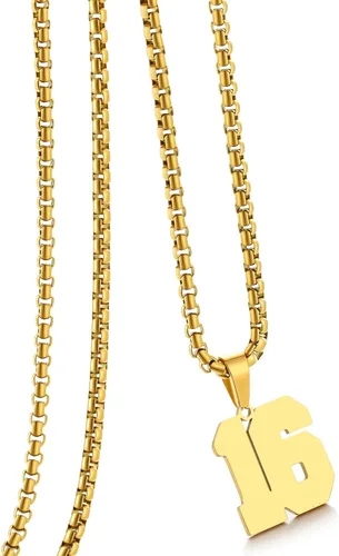 Miniatura 117 de Collar de Número Dorado para Hombre, Cadena de Acero Inoxidable con Colgante de Número para Atletas, Joyería Deportiva Personalizada para Niños