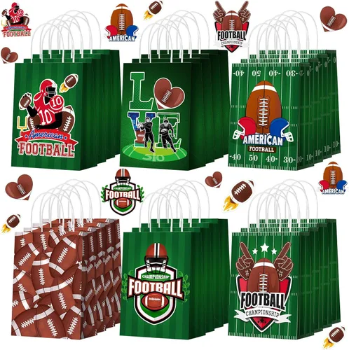 Outus 24 bolsas de papel para fiesta de fútbol, regalo de fútbol, bolsas de papel con asas, pelota deportiva, bolsa de dulces para pelotas