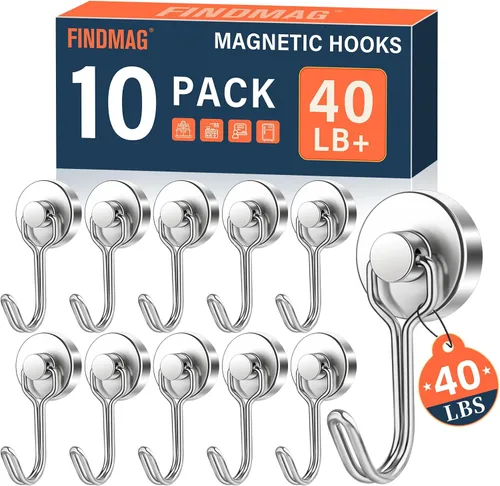 Miniatura 12 de FINDMAG Ganchos magnéticos giratorios de 60 libras, paquete de 4 ganchos magnéticos de neodimio resistentes, ganchos magnéticos fuertes para colgar