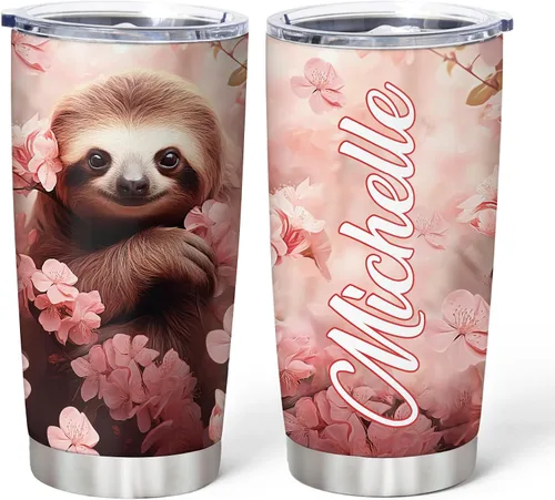 Miniatura 10 de Hyturtle Regalos personalizados para los amantes de los perezosos, vaso de acero inoxidable con nombre personalizado de 20 onzas con tapa, idea