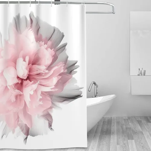 Miniatura 2 de YLATY2877 - Cortina de ducha abstracta de flores para baño, juego de cortina de ducha bohemia floral roja y rosa, tela transparente, moderna
