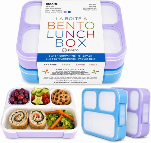 Miniatura 16 de kinsho Bento-Box Lonchera para Niños y Niñas, Recipientes de Comida y Aperitivos para Guardería de Niños Pequeños, Escuela, Viajes, Loncheras Para