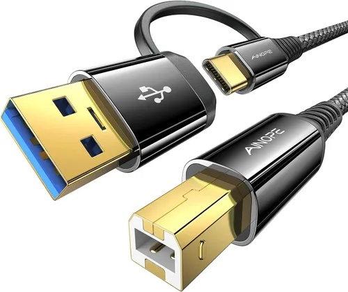 AINOPE - Cable de impresora de 2 metros negro, cable USB para MacBook Pro USB A y USB C a USB-B 2.0, cable MIDI USB C de nylon trenzado nuevo, nunca