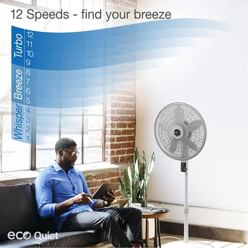 Miniatura 5 de Lasko EcoQuiet - Ventilador de pedestal oscilante con motor silencioso de corriente continua, 12 velocidades, temporizador de 8 horas, altura