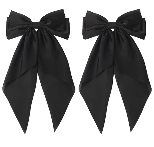 SUSULU Pinzas para el cabello con lazo de cinta negra con cola larga, horquillas para fiestas y accesorios para mujeres y niñas, 2 unidades