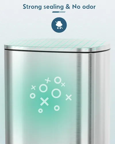 Miniatura 7 de Arlopu Cubo de basura de 13.2 + 1.3 galones, cubo de basura de acero inoxidable, cubo de basura de cierre suave con cubo interior de plástico Plata