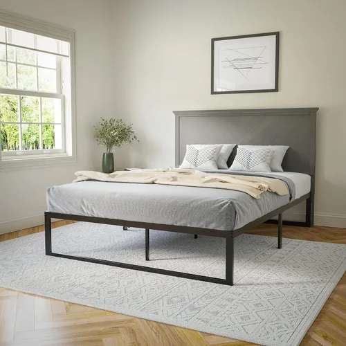 Miniatura 6 de Flash Furniture Fiona - Cabecera de madera tamaño Queen, cabecera ajustable con patrón de espiga en color gris lavado Gris desteñido