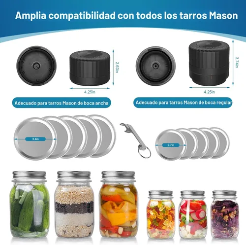 Miniatura 3 de Sellador al aspiradora eléctrico para tarros de albañil, Kit automático de sellado al vacío para tarros de albañil de boca ancha y regular, VP06+