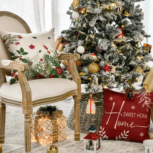 Miniatura 5 de AVOIN colorlife Fundas de Cojines Decorativos Navideños Cardinal Home Sweet Home Poinsettia Bayas de Acebo, 16 x 16 Pulgadas Family is Everything