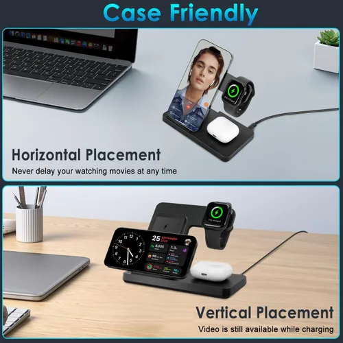 Miniatura 6 de Estación de carga 3 en 1 para múltiples dispositivos, cargador inalámbrico para iPhone serie 8-16 y Apple Watch, estación de carga inalámbrica