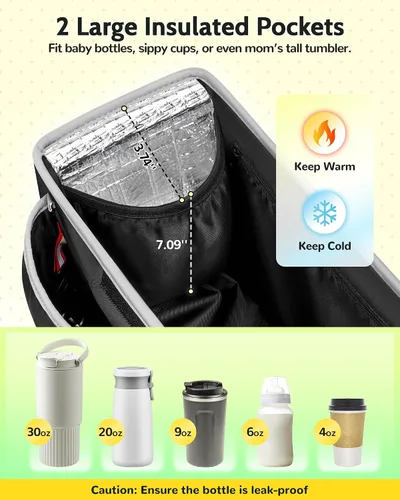 Miniatura 8 de YOREPEK Organizador de cochecito espacioso para UPPAbaby Vista/Minu/Cruz, organizador ajustable con 2 portavasos aislados, bolsa de cochecito fácil