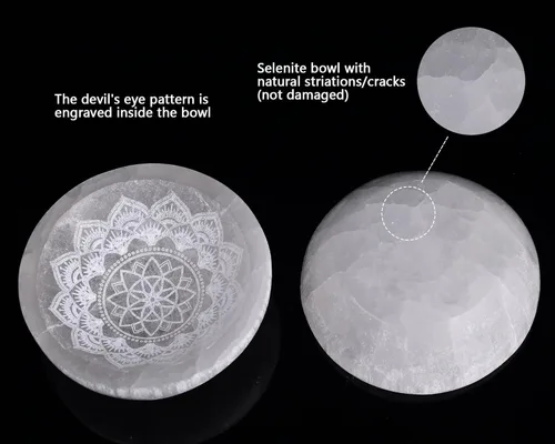 Miniatura 3 de AMOYSTONE Cuenco de carga de selenita natural con grabado de mandala, placa de cristal de limpieza energética de 5.5 pulgadas para meditación