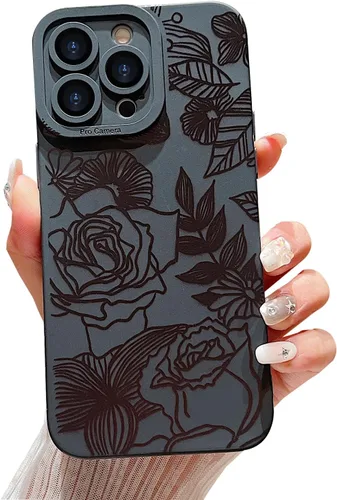 Miniatura 23 de LAPOPNUT Funda negra para iPhone 13 Pro Max, Funda de silicona suave con diseño de patrón de labios lindo para mujeres y niñas, Funda protectora a