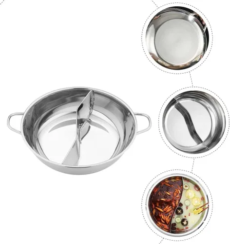 Miniatura 9 de Tofficu Olla caliente de acero inoxidable de 11.02 pulgadas con divisor de doble cara para inducción y estufa de gas, cocina para el hogar