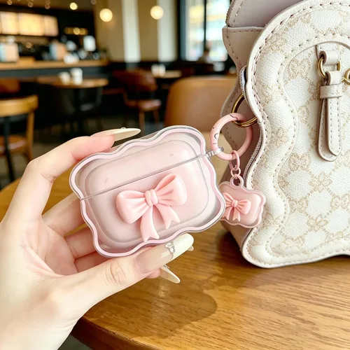 Miniatura 6 de Bonita funda transparente para AirPods Pro 2/1 Gen, diseño de lazo 3D femenino, funda protectora y a prueba de golpes de TPU suave Kawaii para Apple