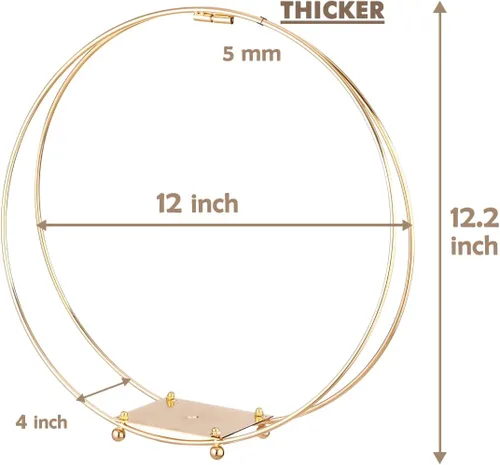 Miniatura 4 de Paquete de 3 centros de mesa de aro floral de metal doble de 12 pulgadas con soporte y alambre de paleta de 38 yardas, decoración de mesa para Dorado