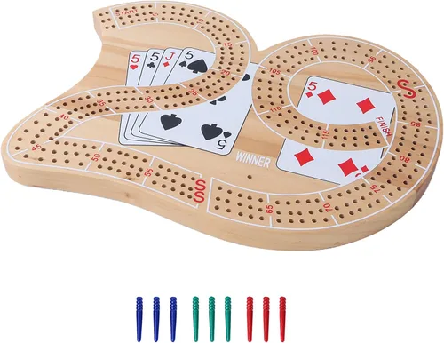 Miniatura 8 de GSE Games & Sports Expert Caja de juego de mesa de Cribbage de madera de 2 pistas con naipes, clavijas de metal y cajón de almacenamiento, tablero
