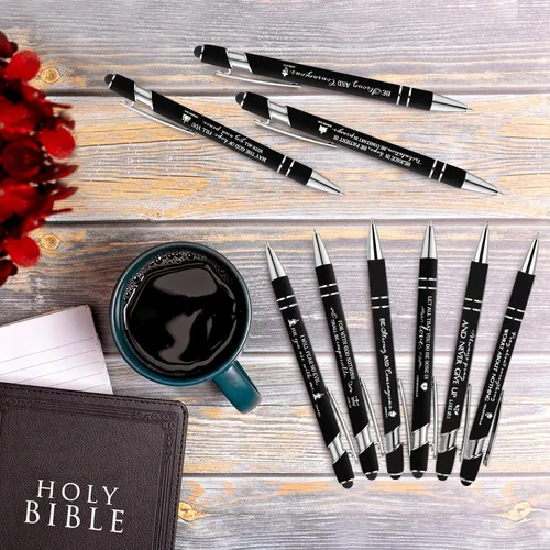Miniatura 4 de Fuutreo V 50 bolígrafos cristianos de regalo a granel con versículos bíblicos inspiradores, pantalla táctil, escritura positiva, bolígrafos de metal
