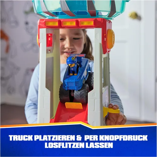 Miniatura 7 de PAW Patrol: Rescue Wheels Super Loop Tower HQ, con luz, sonido, lanzador de vehículos, figura de acción de Chase y camión de juguete, juguetes