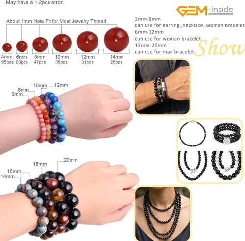 Miniatura 5 de GEM-Inside Cuentas sueltas de gema natural de Obsidiano Negro de 12mm, cuentas redondas de energía para hacer joyas 15" Obsidiana negra