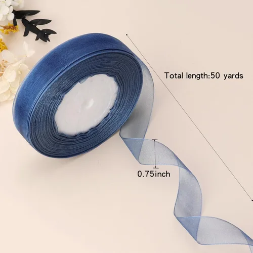 Miniatura 2 de Cinta de organza transparente azul real de 3/4 de pulgada, 50 yardas, cinta de gasa para envolver regalos, Navidad, Halloween, decoración de ramo
