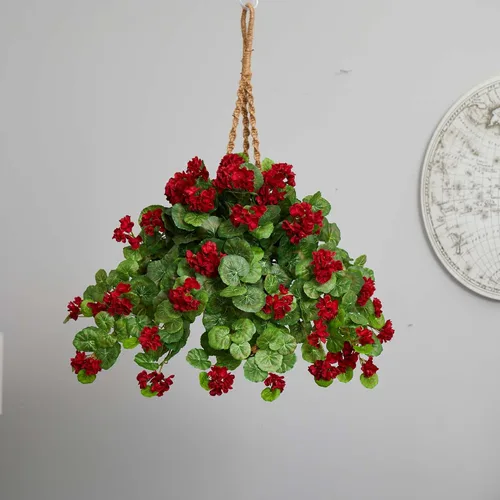 Miniatura 5 de Nearly Natural Planta artificial de geranio de 27 pulgadas en cesta colgante