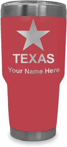 Miniatura 40 de LaserGram Vaso aislado al vacío de 20 onzas, bandera de Texas, grabado personalizado incluido (negro)