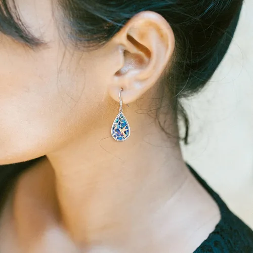 Miniatura 89 de Aretes colgantes de plata de ley con diseño de árbol de la vida, flor, abeja, animales, gato, colibrí, piedra lunar, turquesa, aretes con cierre
