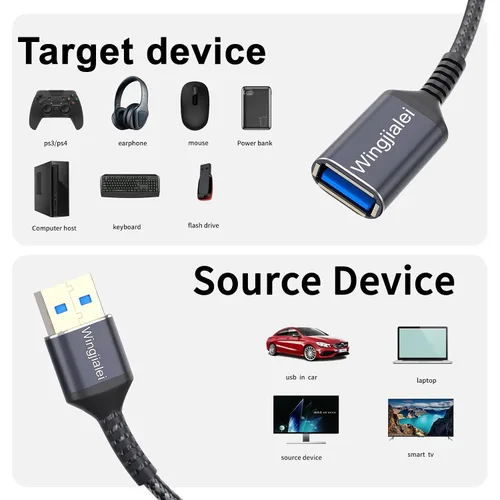 Miniatura 2 de Cable de extensión USB 3.0 de 4 pies tipo A, macho a hembra, cable de extensión USB de múltiples puertos compatible con impresora, teclado, unidad