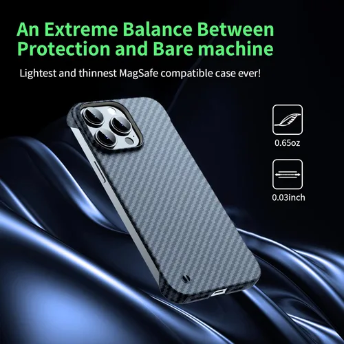 Miniatura 2 de GRECAZO Funda magnética ultrafina y esmerilada suave al tacto, textura de fibra de carbono sin bordes para iPhone 14 Pro Max de 6.7 pulgadas