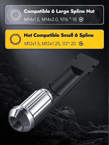 Miniatura 4 de MIKKUPPA Llave de tubo para tuercas de lengüeta de 6 espigas grandes - Reemplazo para tuercas de rueda aftermarket de 6 puntas para camiones y SUV
