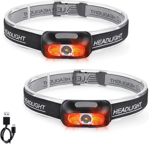 Miniatura 11 de Linterna frontal recargable, ultra brillante de 500 lúmenes, 5 modos de iluminación con luz roja, IPX4, impermeable, correa ajustable, linterna