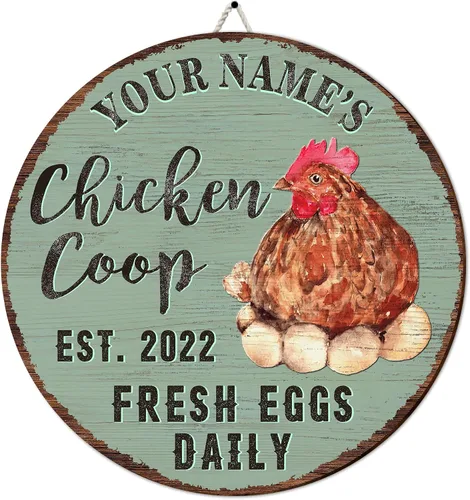 Letrero de madera de gallinero personalizado para gallinero, diseño de granja esponjosa, varios tamaños, nombre personalizado, título y cita,