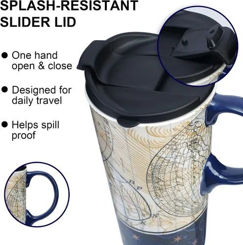 Miniatura 9 de Taza de viaje de cerámica Topadorn con tapa sellada y caja de regalo, taza de café de 17 onzas para café con leche y chocolate caliente, apta
