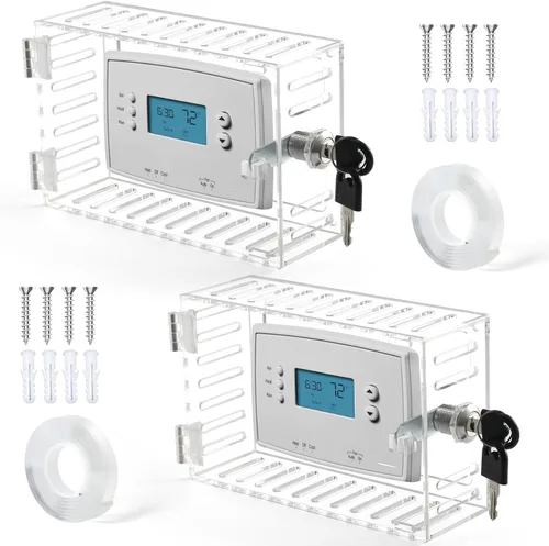 Miniatura 10 de SUTINE Caja de bloqueo de termostato, transparente, rectangular, 1 unidad, universal, montaje en pared, control HVAC, protector de termostato