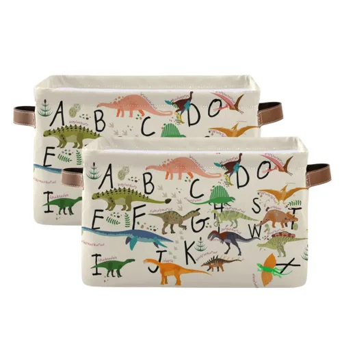 Miniatura 27 de Emelivor ABC - Contenedor de almacenamiento plegable con asa rectangular impermeable ABC Dinosaurios cesta para almacenamiento cubo organizador